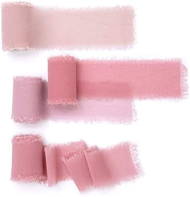 Ling's moment Handmade Chiffon Silk Ribbon Dusty Rose Shades Sample Swatch Chart | Amazon (US)