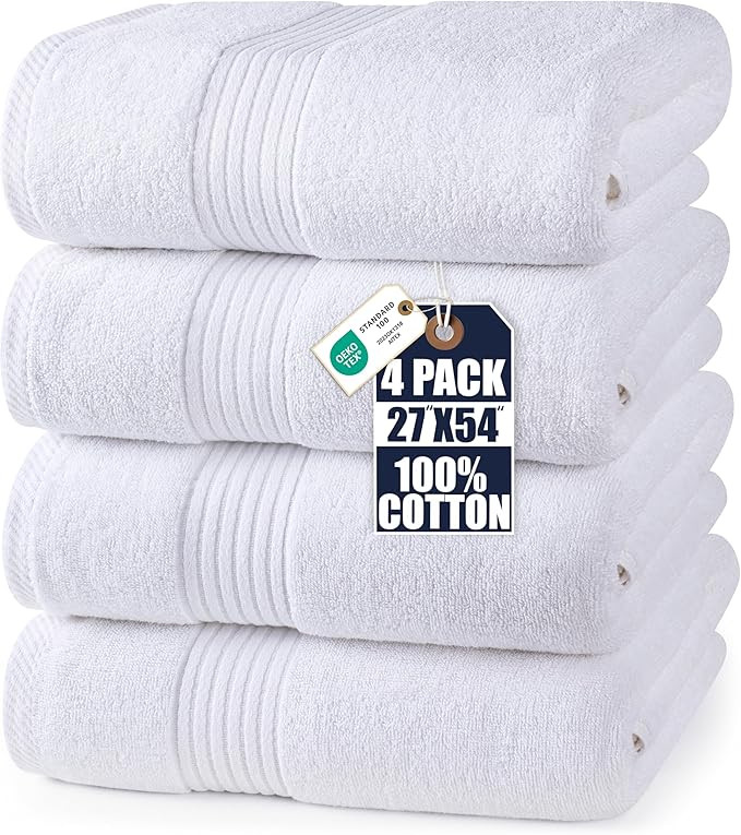 Utopia Towels Luxurious Bath Towels Set, 4 Pack, 27 x 54 Inches – 100% Ring Spun Cotton, Thick,... | Amazon (US)