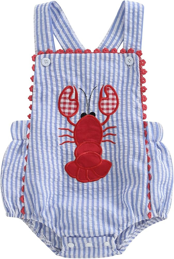 Newborn Baby Boy Girl Clothes Striped Embroidery Romper Overalls Sleeveless Jumpsuit Bodysuit Sum... | Amazon (US)