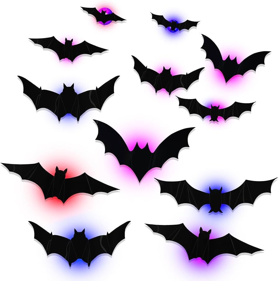 Halloween LED Bats Light Wall Stickers Glow in The Dark 3D Wall Decor for Home Decor Indoor Party... | Amazon (US)