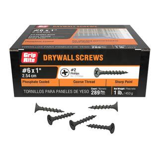 Grip-Rite #6 x 1 in. #2 Phillips Bugle Head Coarse Thread Drywall Screws 1 lb. Box 1CDWS1 - The H... | The Home Depot
