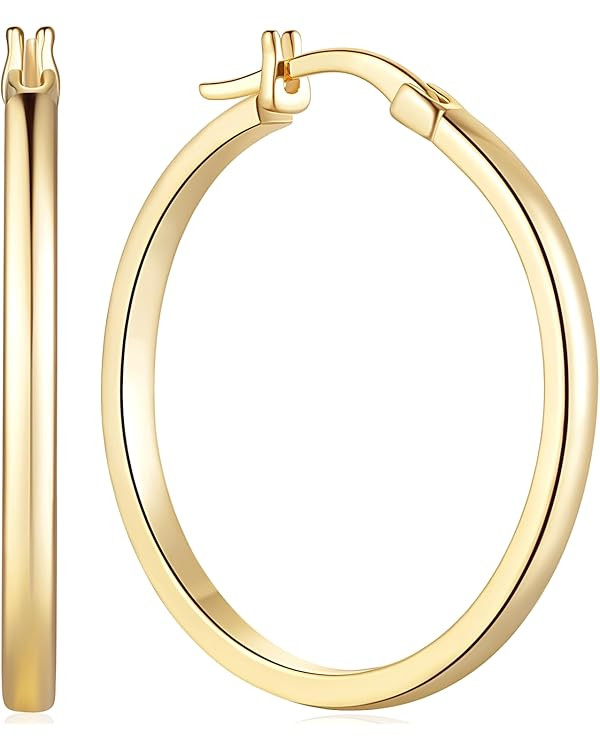 14K Gold Hoop Earrings for Women Gold Earrings Lightweight Gold Hoops Earrings for Women 20 mm/30... | Amazon (US)