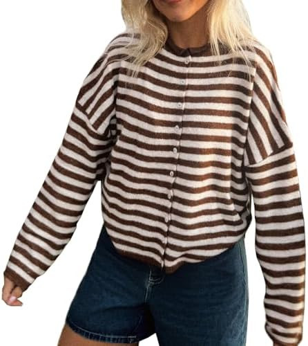 Women Knitted Cardigan Sweaters Long Sleeve Button Down Loose Knitwear Tops Y2k Vintage Jumper Kn... | Amazon (US)