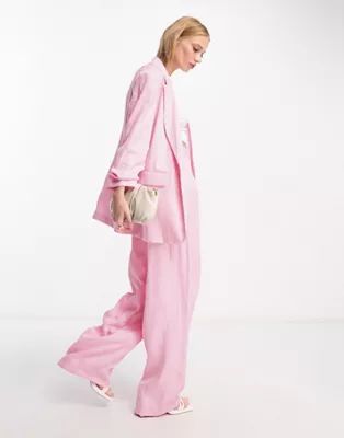 River Island ruched sleeve blazer and pants set in pink | ASOS (Global)