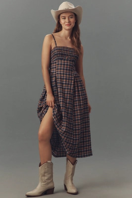 Pilcro Sleeveless Smocked Plaid Midi Dress | Anthropologie (US)