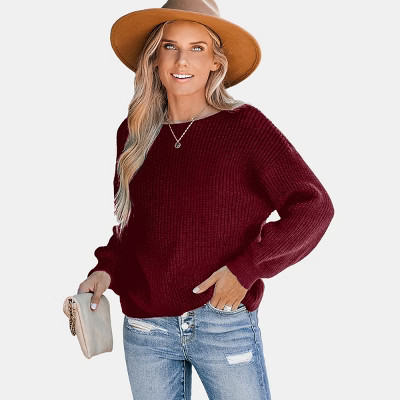 Women's Ribbed Knit Boatneck Long Sleeve Sweater - Cupshe-XL-Red | Target
