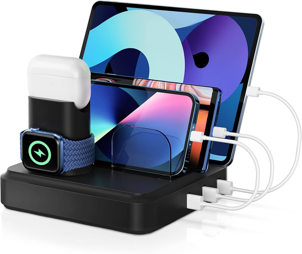 Charging Station for Multiple Devices, 5 Charging Ports & 4 Mixed Short Cables, UL Certified USB ... | Amazon (US)