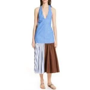 TIBI Vivian Stripe Deep V-Neck Halter Dress, NWT | Poshmark