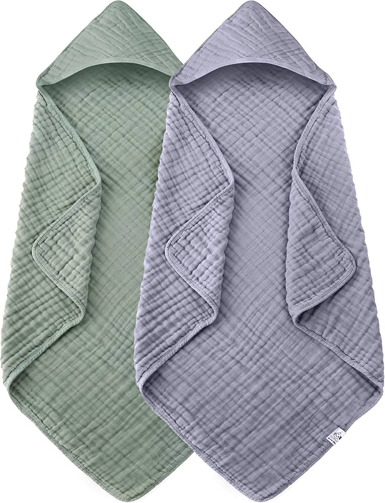 2 Pack Hooded Baby Towels - 100% Muslin Cotton for Newborns, Infants, Toddlers - Large 32x32Inch ... | Amazon (US)