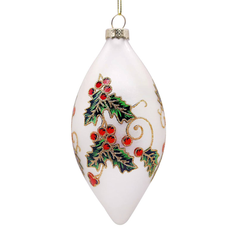 Classic Christmas White with Holly Glass Finial Ornament, 5" | At Home
