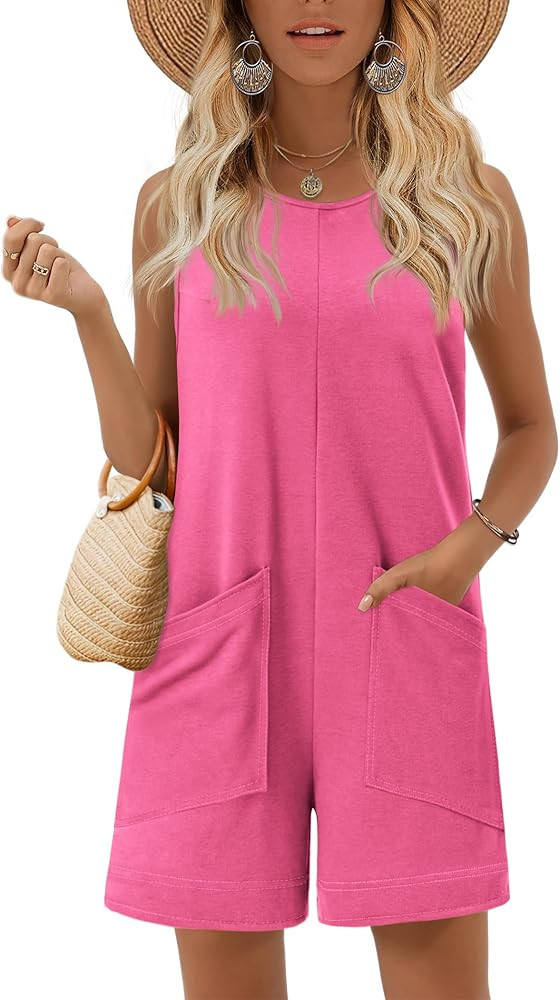 Ekouaer Womens Romper Summer Sleeveless Jumpsuit Casual Short Overalls with Pocket 2025 | Amazon (US)