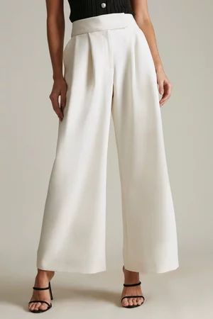 Petite Luxe Compact Stretch Wide Trousers | Karen Millen UK + IE + DE + NL