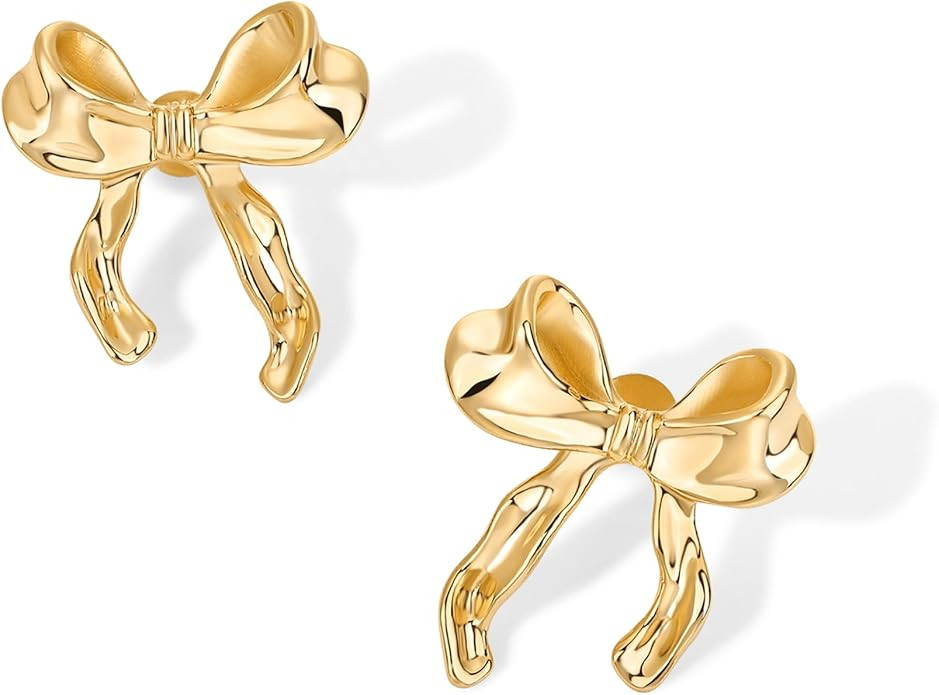 PAVOI 14K Gold Plated Cubic Zirconia Bow Stud Earrings for Women | Coquette Earring Pair | Amazon (US)