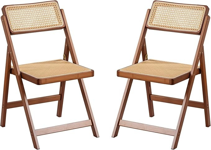 Rattan Folding Chairs, Modern Mid Century Dining Chairs Set of 2, Outdoor Bamboo Chairs for Bedro... | Amazon (US)