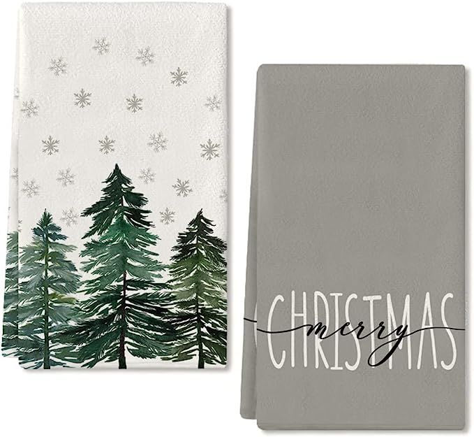 Christmas Dish Towels for Christmas Decor Green Xmas Tree Kitchen Towels 18x26 Inch Noel Grey Sno... | Amazon (US)