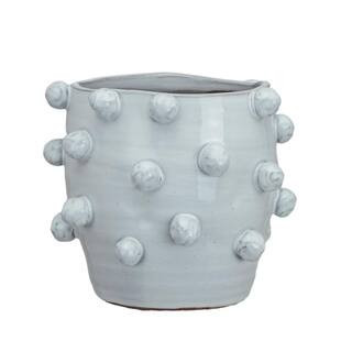 8.3 in. W x 7.3 in. H White Handmade Hobnail Clay Decorative Pots | The Home Depot