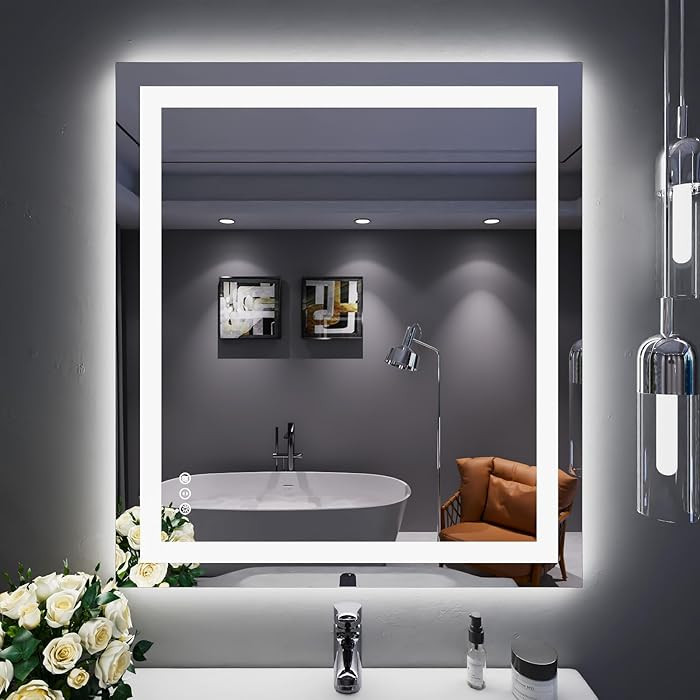 LOAAO 32"X36" LED Bathroom Mirror with Lights, Anti-Fog, Dimmable, Backlit + Front Lit, Lighted B... | Amazon (US)