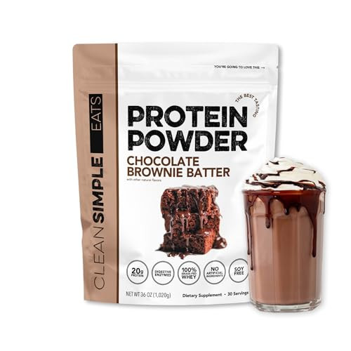 Clean Simple Eats Whey Protein Powder, Chocolate Brownie Batter Flavor Naturally Sweetened, 100% Grass Fed Protein Powder with Digestive Enzymes & No Artificial Ingredients, Gluten Free, 30 Servings | Amazon (US)