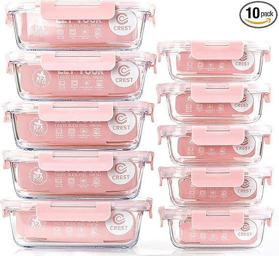 C CREST [10 Pack] Glass Meal Prep Containers, Food Storage Containers with Lids Airtight, Glass L... | Amazon (US)