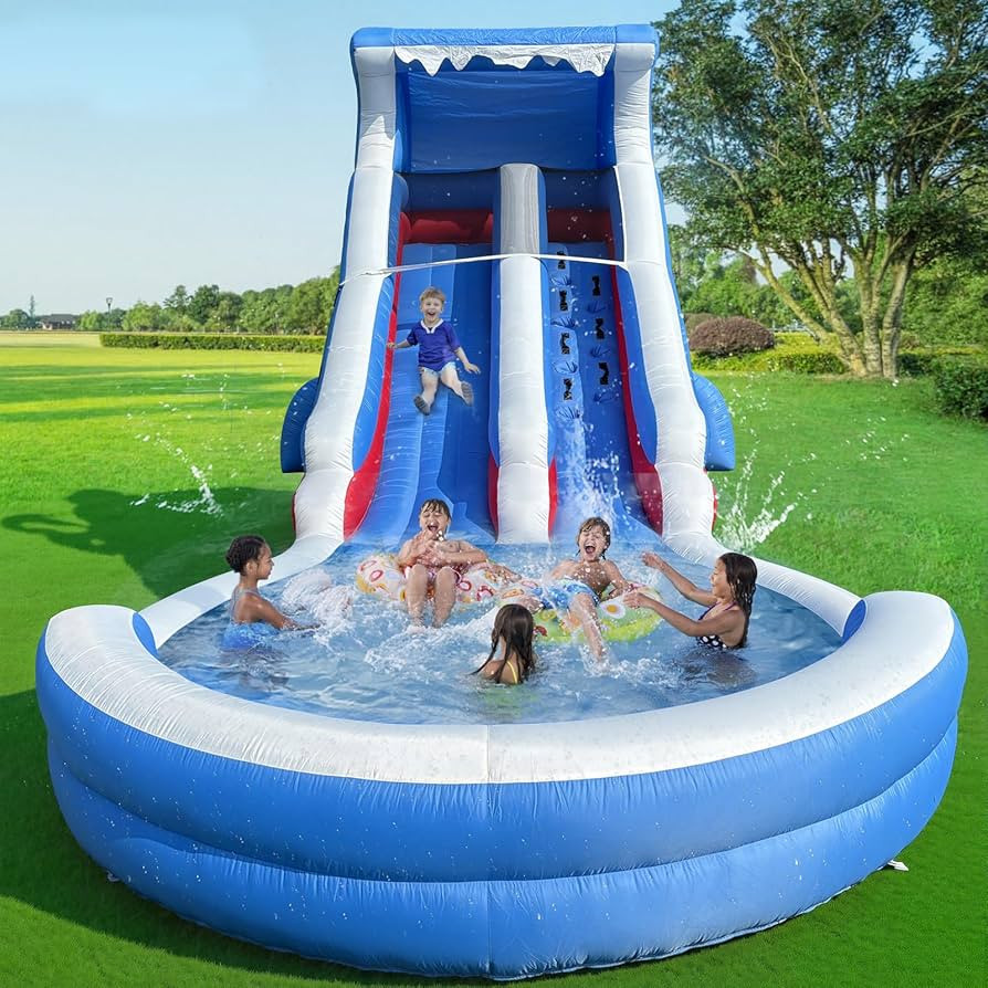22FT Inflatable Grade Water Slide for Kids with Big Splash Pool, Heavy Duty Blue Kids Water Park ... | Amazon (US)
