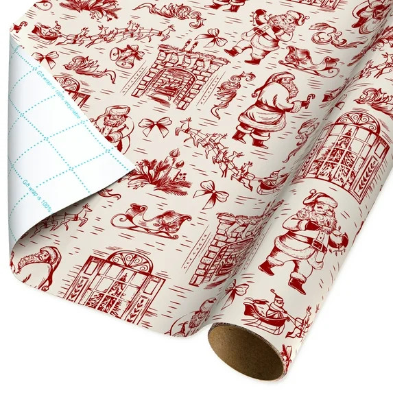 Red and Ivory Vintage Toile Art Christmas Wrapping Paper, 160 sq ft, by Holiday Time | Walmart (US)