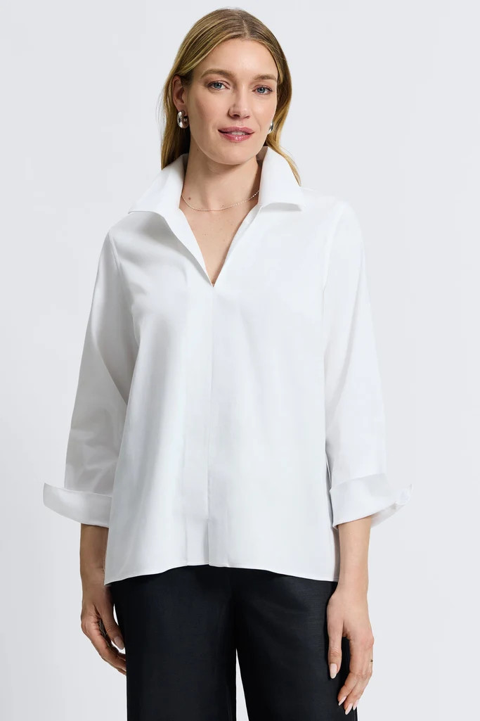 Agnes No Iron Stretch Long Sleeve Popover Shirt | Foxcroft
