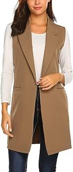 Women's Long Sleeveless Duster Trench Vest Casual Lapel Blazer Jacket | Amazon (US)
