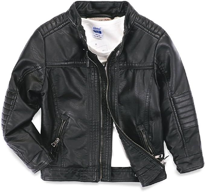 LJYH Boys leather jacket new spring children's collar motorcycle Faux leather zipper coat | Amazon (US)