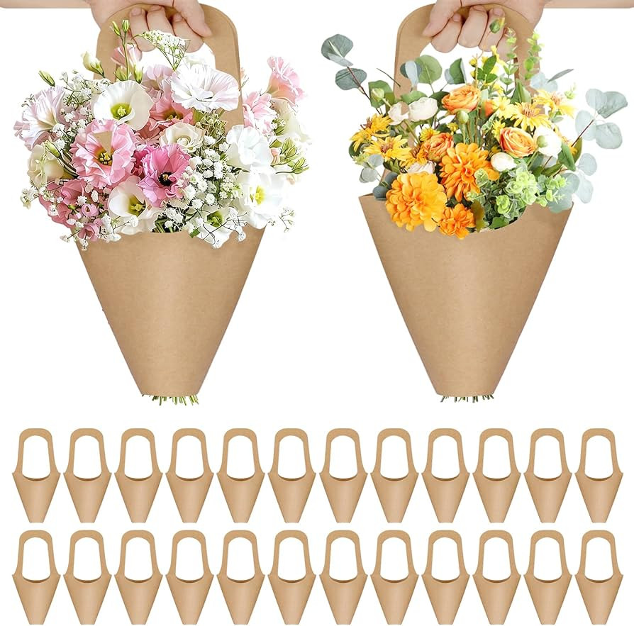 50Pcs Flower Bags for Bouquets, Floral Bouquet Holders with Handle, Flowers Sleeves for Boquet , ... | Amazon (US)