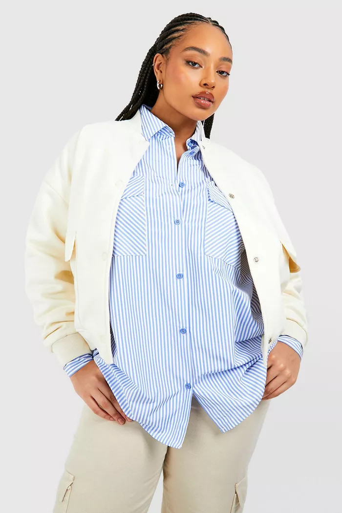 Plus Contrast Stripe Oversized Shirt | boohoo (US & Canada)
