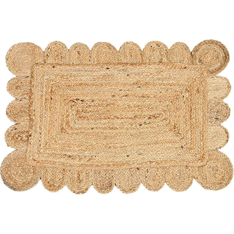 KALVEERA Coastal Boho Flat Weave Off-White Scalloped Area Rug, 2' x 3', Non-Slip Backing | Walmart (US)