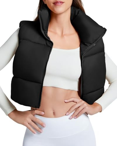 Century Star Black Puffer Vest Women Girls - Cropped Fall Winter Outerwear Puffy 2025 Quilted Top Jacket Coat Gilet Sleeveless Zip Large | Amazon (US)