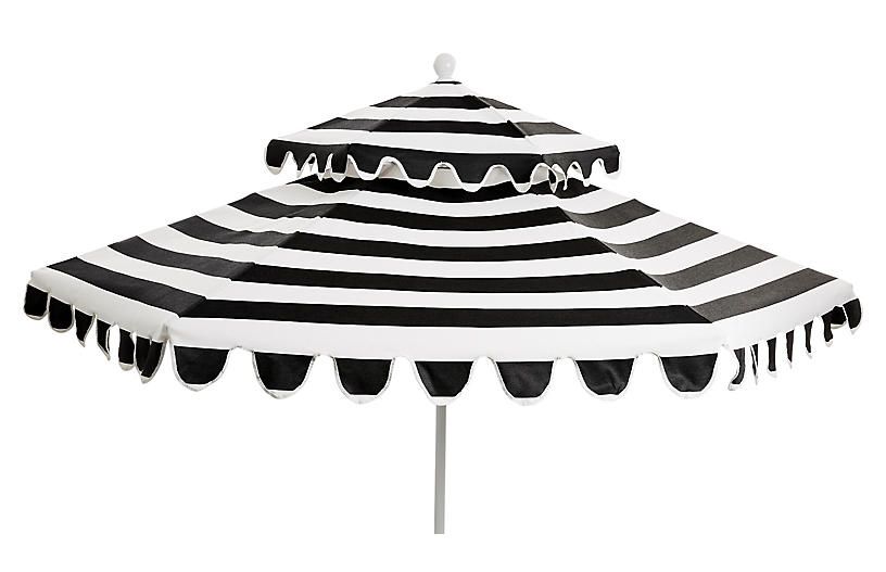 Daiana Two-Tier Patio Umbrella, Black/White | One Kings Lane