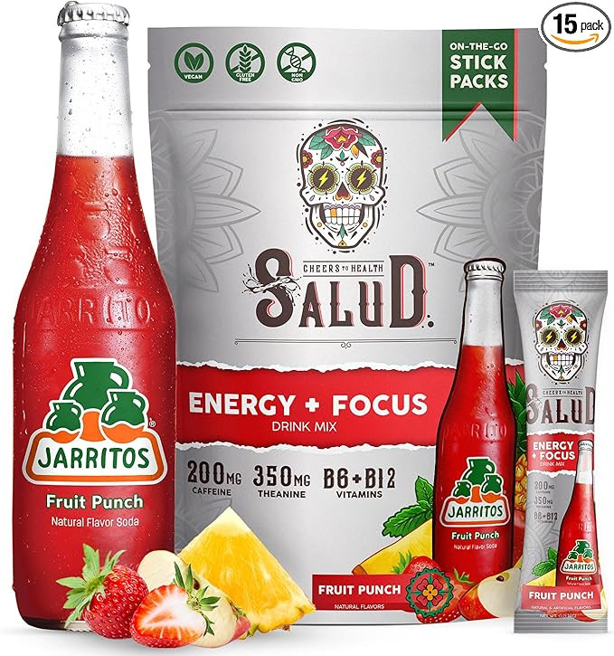 Salud x Jarritos 2-in-1 Energy Drink Powder + Focus, Fruit Punch, Organic Caffeine, B6 + B12, The... | Amazon (US)