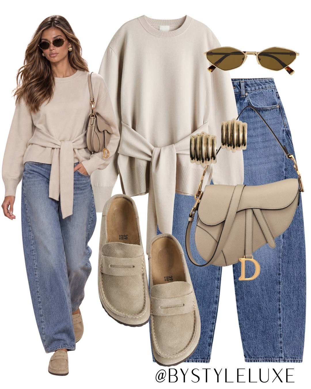 NEUTRAL OUTFIT - New in jumper from H&M with this tie waist which elevates the whole look, jeans from @Zara and the versatile Birkenstock Naples mules for everyday comfort

#jeans #autumnoutfit #jumper

#LTKeurope #LTKshoes