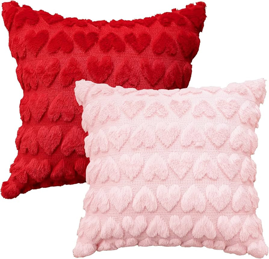 AVOIN colorlife Valentine's Day Love Heart Red Pink Throw Pillow Covers Set of 2, 18 x 18 Inch An... | Amazon (US)