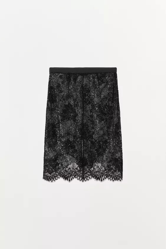 SEQUIN LACE COMBINATION SKIRT | Zara US