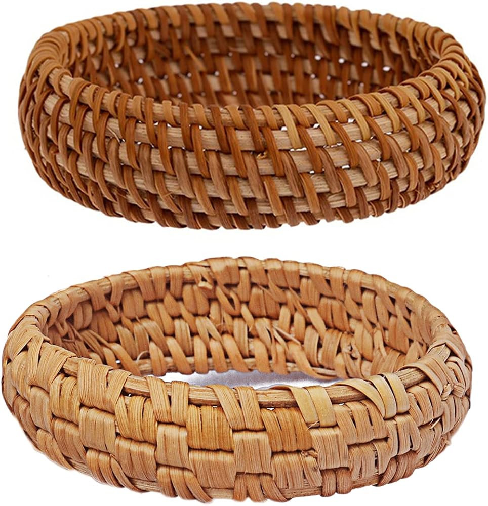 COLORFUL BLING 2Pcs Handwoven Wooden Braided Rattan Knit Cuff Bracelet Natural Bamboo Square Roun... | Amazon (US)