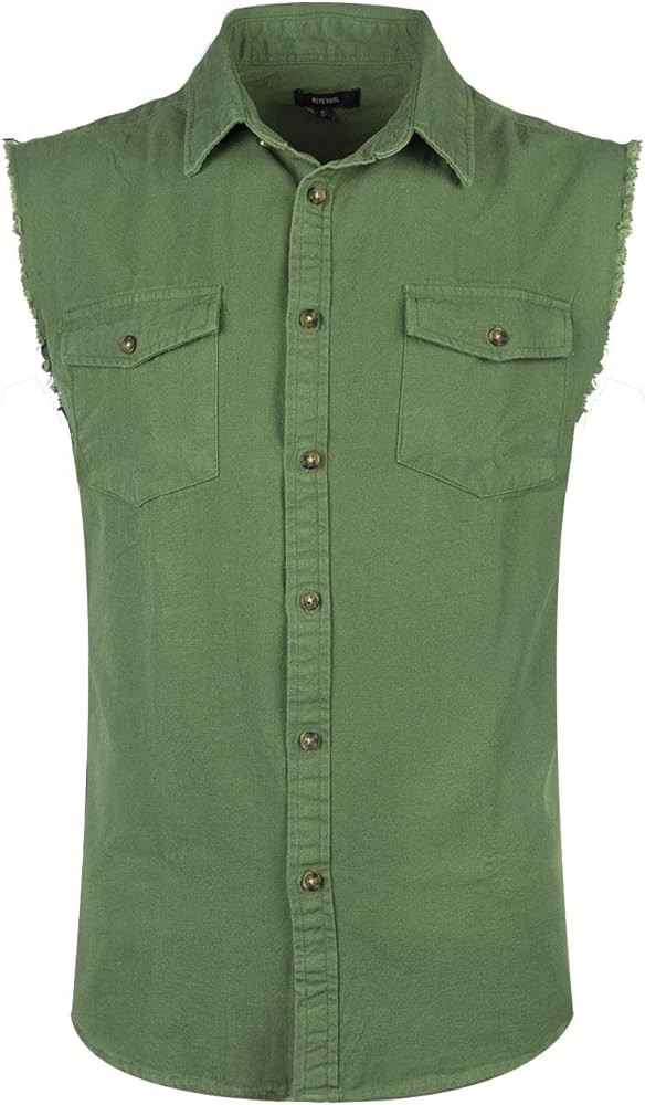 NUTEXROL Men's Sleeveless Denim/Cotton Shirt Biker Vest 2 Front Pockets | Amazon (US)