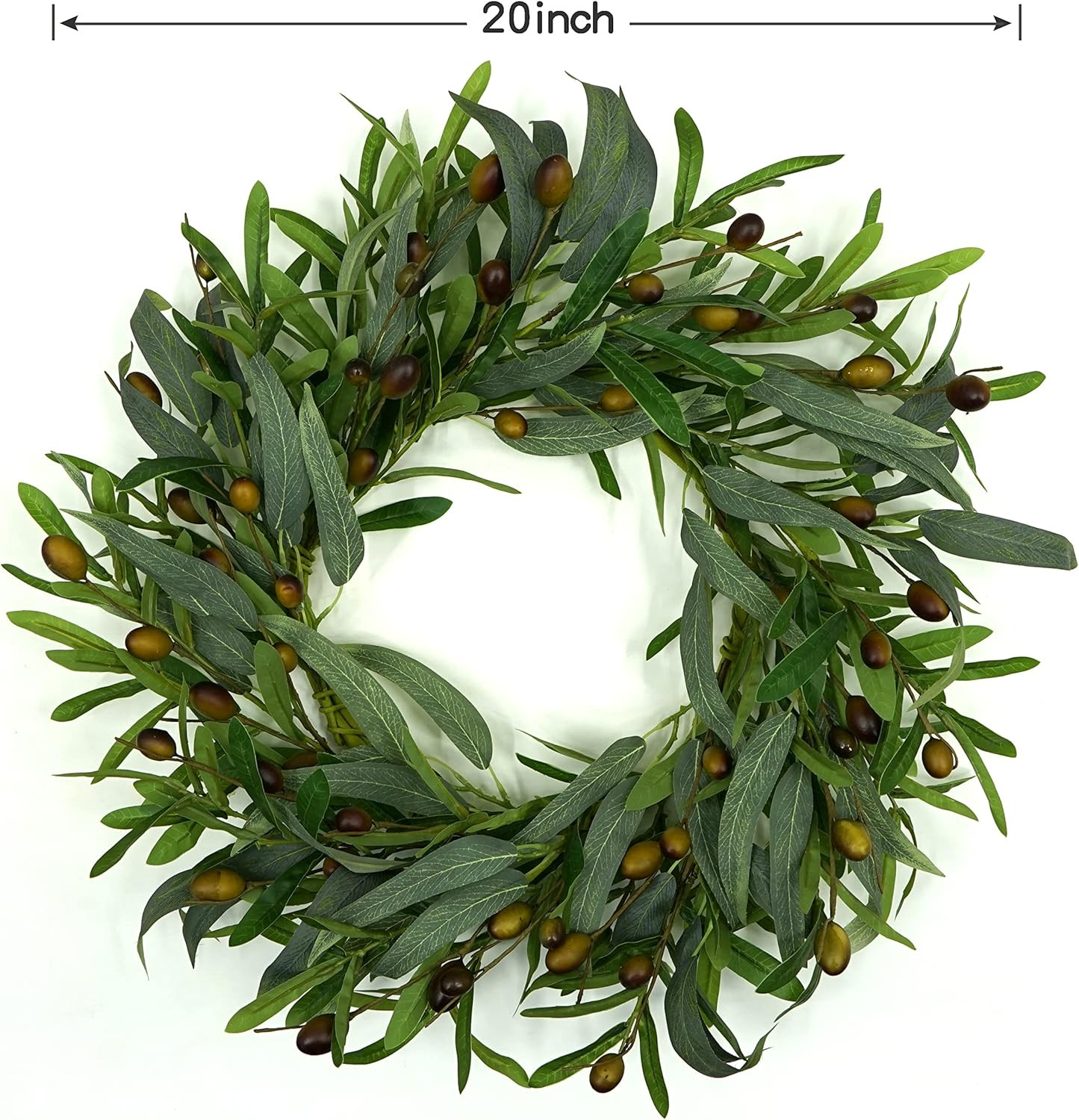 20 inches Artificial Green Olive Wreath Greenery Wreath with Olive Leaves, Bean for Front Door In... | Amazon (US)