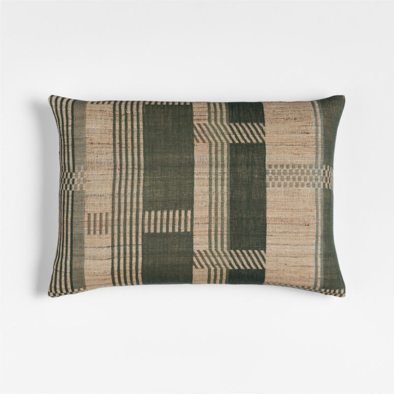Etta Silk Wool Blend 22"x15" Burnt Green Multi Throw Pillow Cover + Reviews | Crate & Barrel | Crate & Barrel