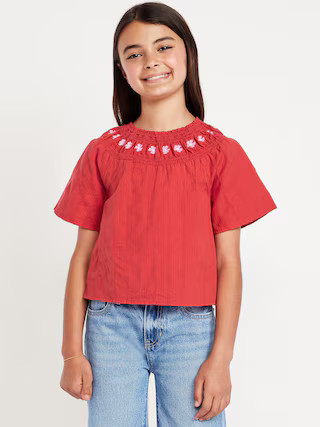 Short-Sleeve Textured Embroidered Top for Girls | Old Navy (US)