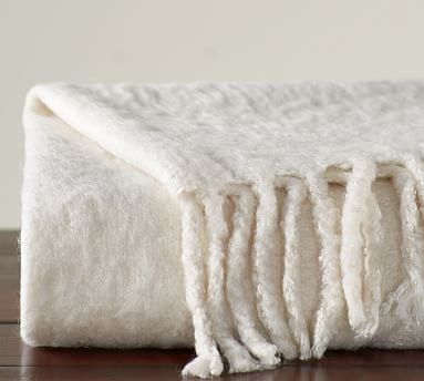 Solid Faux Mohair Throw, 55 x 80"", Ivory | Pottery Barn (US)