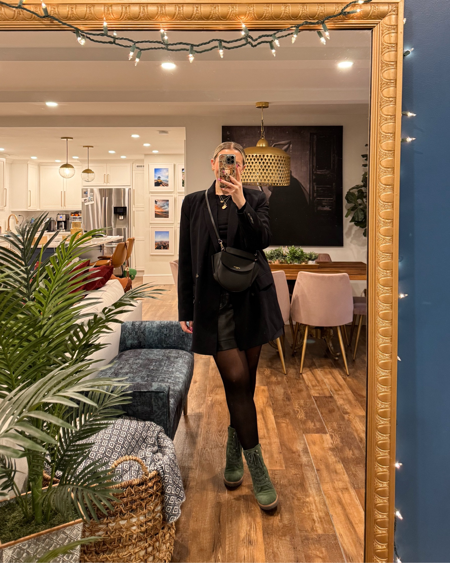 All black holiday outfit inspiration! Holiday outfits, faux leather mini skirt, oversized blazer. 

#LTKMidsize #LTKHoliday #LTKStyleTip