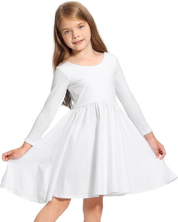 Stelle Toddler/Girls Long Sleeve Casual A-Line Twirly Skater Dress for School Party | Amazon (US)