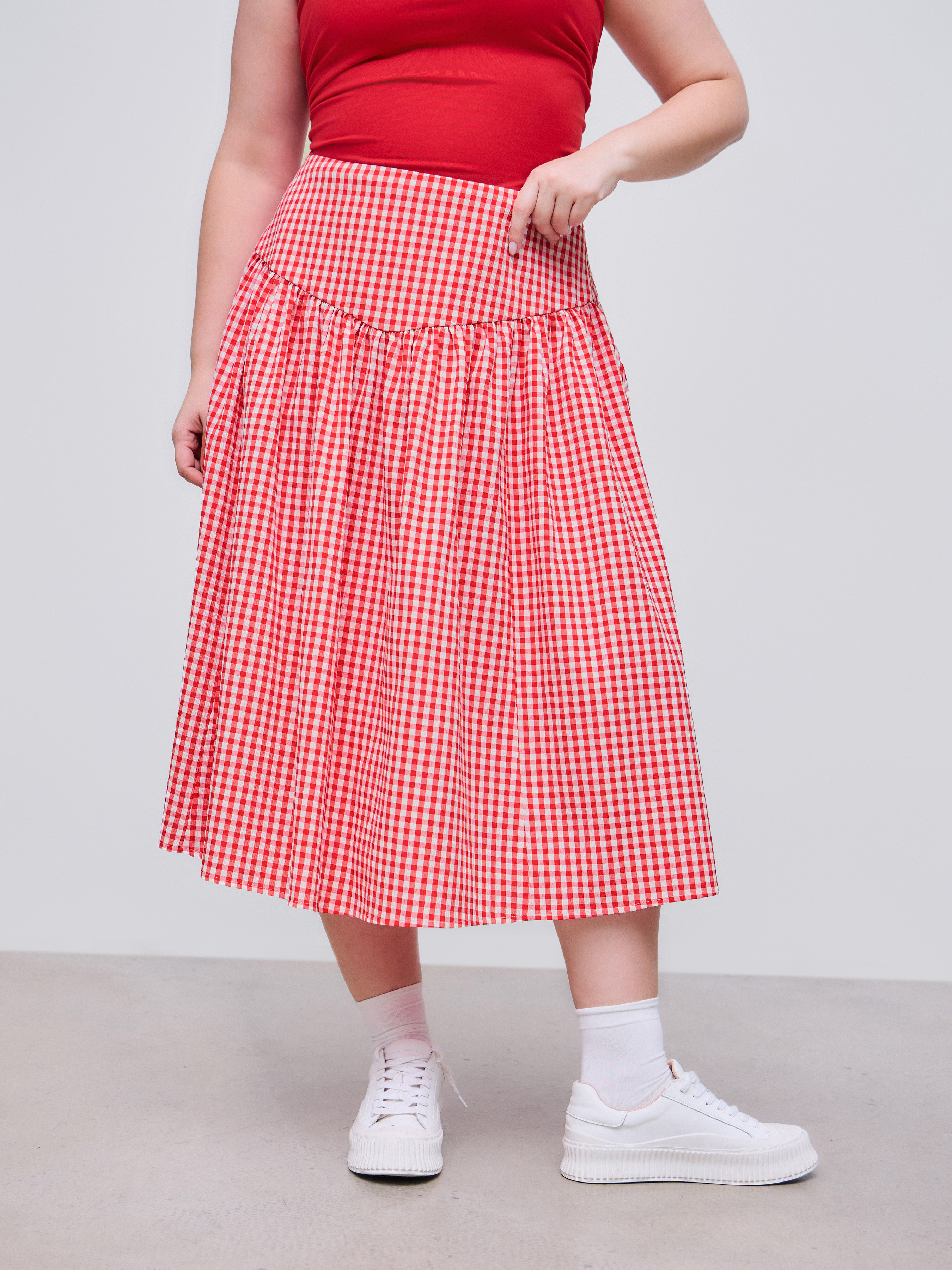 Long Skirts Woven Mid Rise Gingham Zipper Ruffle Maxi Skirt Curve & Plus For Work School | Cider