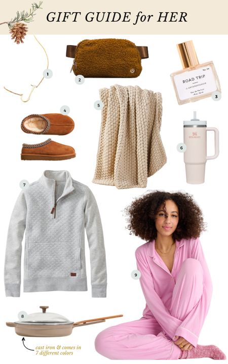 She’ll love these cozy & chic gifts • monogram pendant, fleece belt bag, perfume, cozy, slippers, chunky knit throw, Stanley tumbler, quilted pullover, cast iron pan, pink long pajamas 

#LTKunder100 #LTKhome #LTKHoliday