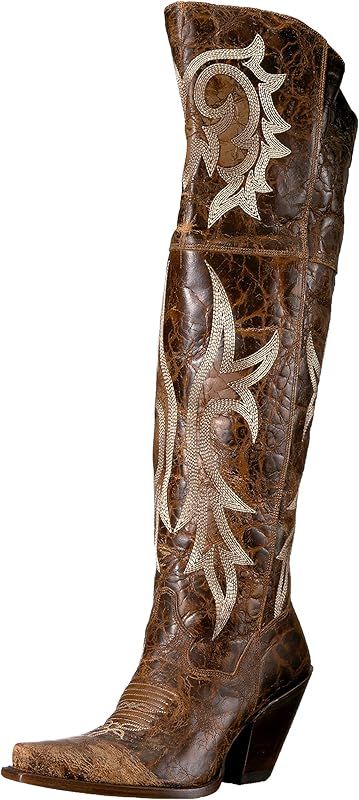 Dan Post Boots Womens Jilted Embroidery Snip Toe Dress Boots Knee High High Heel 3" & Up - Brown | Amazon (US)