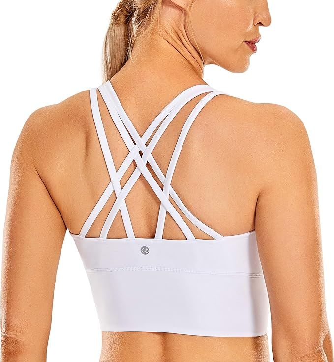 CRZ YOGA Women's Medium Impact Wirefree Padded Strappy Longline Sports Bras | Amazon (US)