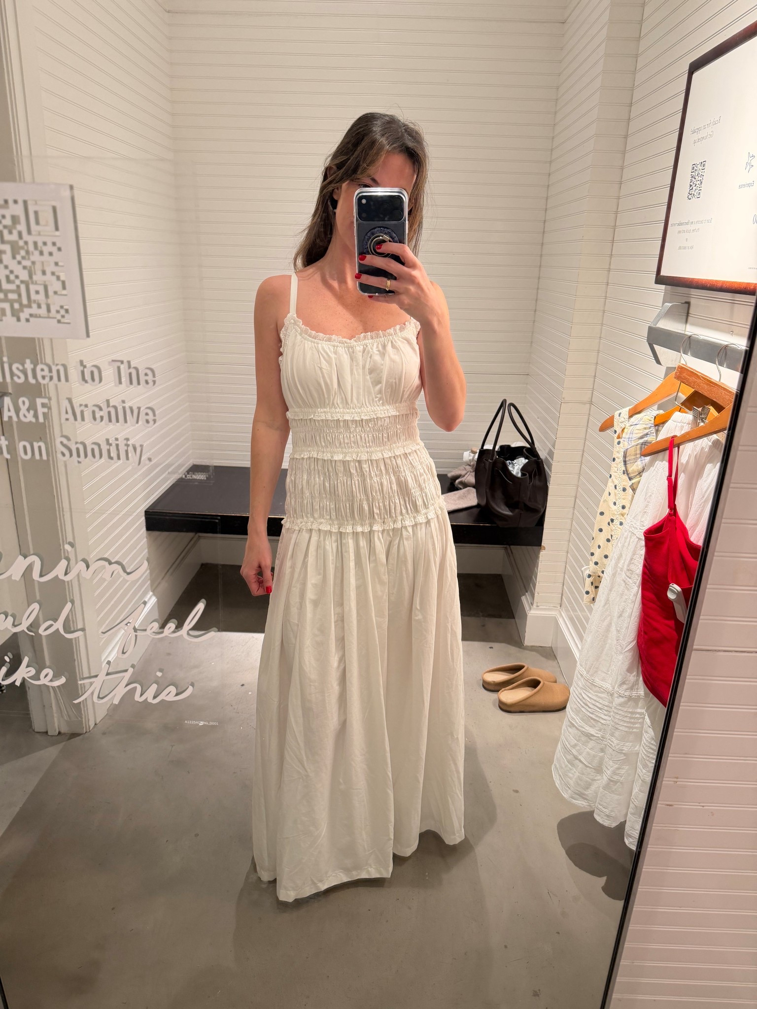 Abercrombie Bra-Free Smocked Drop-Waist Maxi Dress

Wearing XS, could use XXS